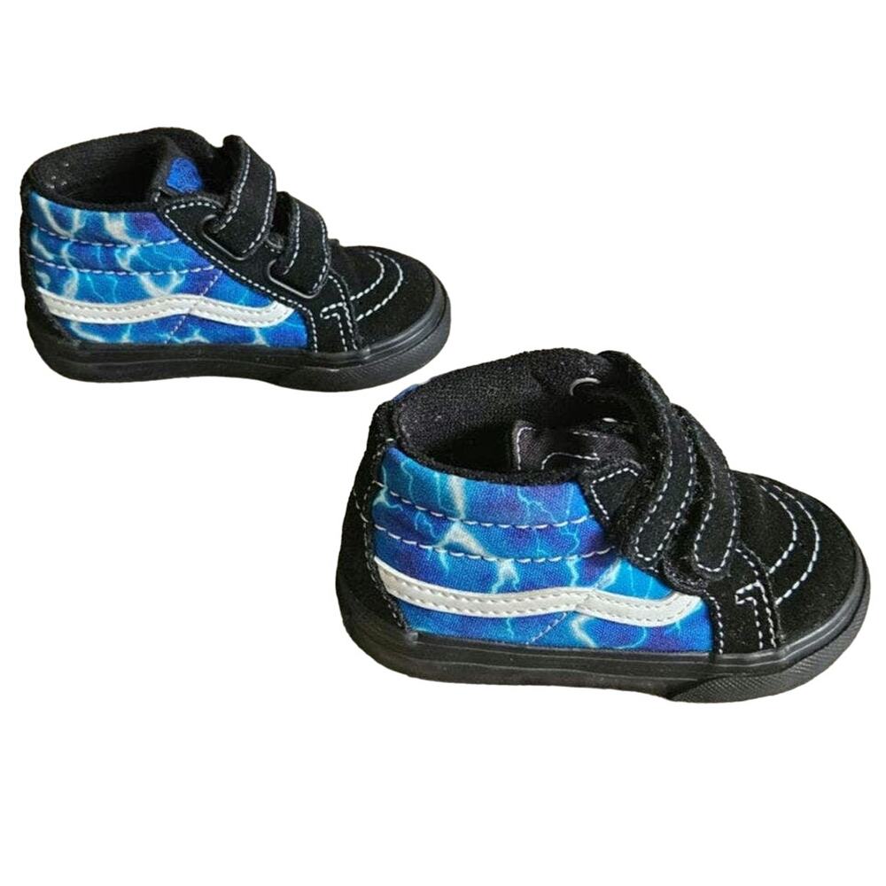 Black and Blue Lightning Glow In The Dark Kids VANS Size 5 Toddler Shoe